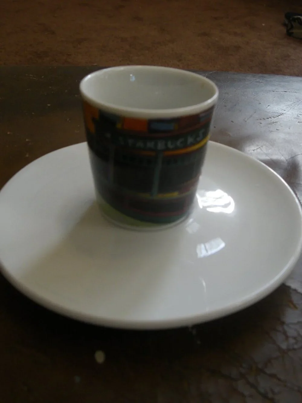 Small Coffee Cup w/ Saucer Starbucks Night Hawks Mash Up Graphics Unique!